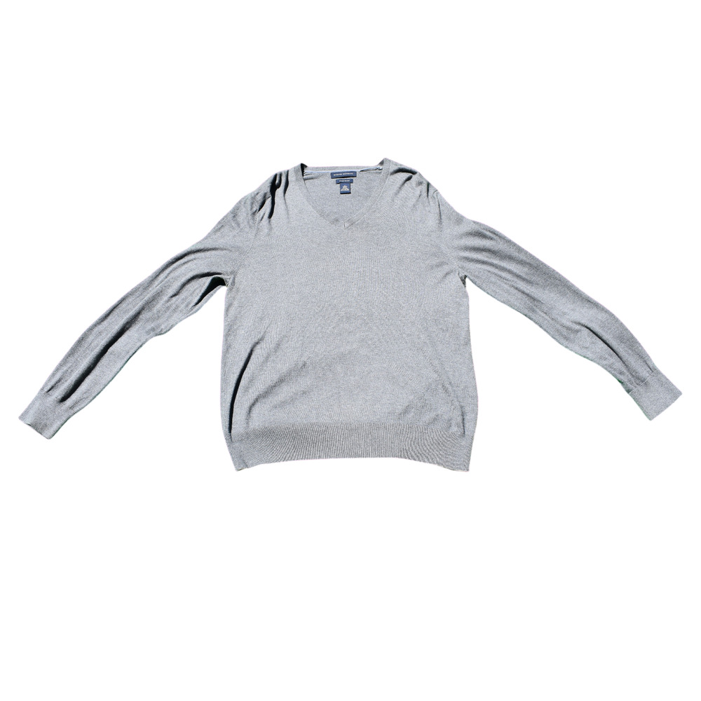 Banana Republic Cashmere Blend Gray V-Neck Sweater Preppy Old Money Mens Large